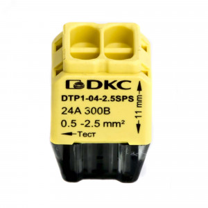 Клемма строительно-монтажная (СМК) на 4 проводника до 2.5 кв. мм. на токи до 24А (желтая) DTP1-04-2.5SPS