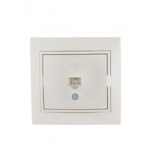 Розетка телефонная 1-м СП Mira RJ11 16А IP20 евро стандарт со вставкой жемчуж./бел. перламутр. 701-3030-137