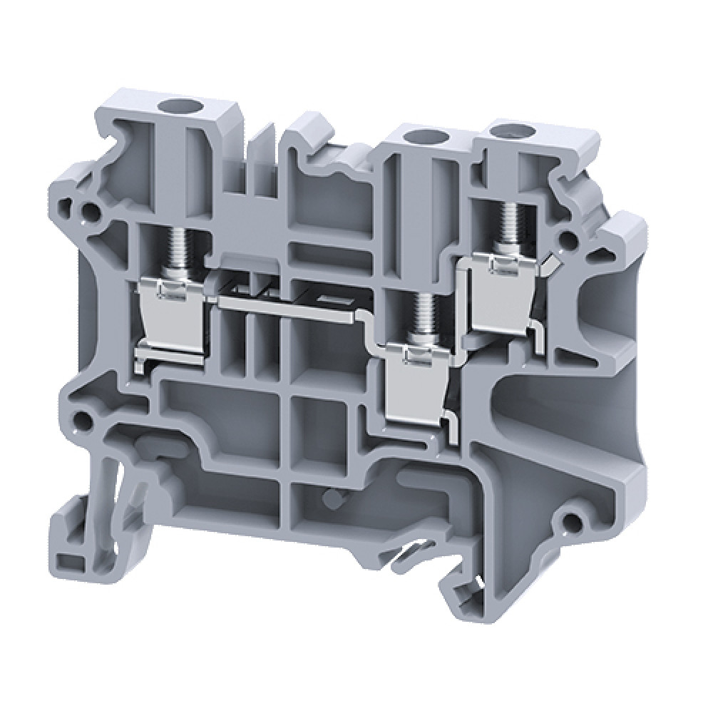 Изображение товара Проходная клемма CY4/3 3 точки подключения винтовой монтаж 4 мм кв серый ConnectWell