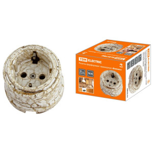 Розетка фарфоровая 2П+З 16А 250В мраморная «Болонь» SQ1820-0009