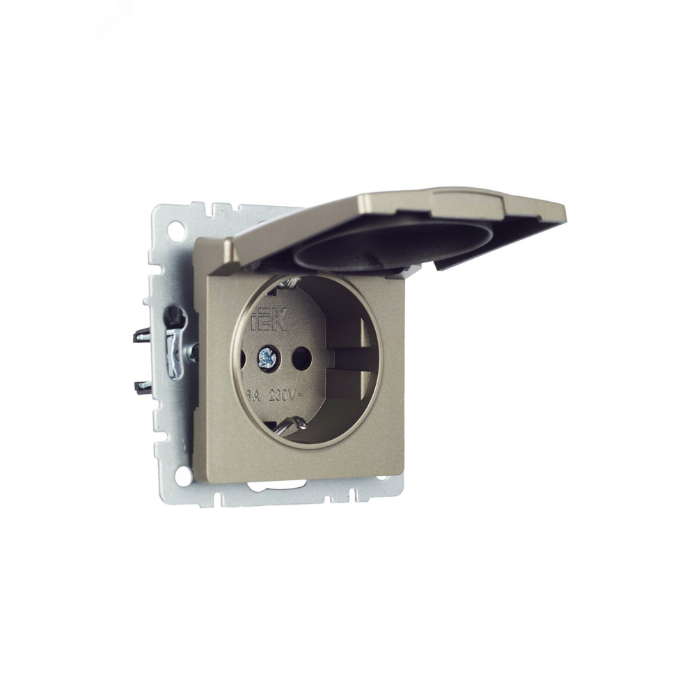 Изображение товара Беспроводная силовая розетка BRITE IP20 с крышкой и шторками 16А шампань