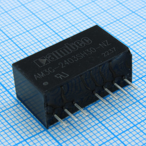AM3G-2403SH30-NZ, DC/DC, 3Вт, вход 18…36В, выход 3.3В/0.758А, изоляция 3000В DC, КПД 74%, максимальная емкостная нагрузка не более 2700мкФ, вход On/Off, SIP8, 22x9.5x12мм, -40…100°C, пластик