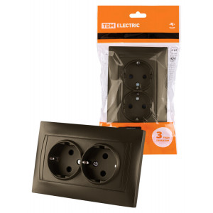 Розетка двойная 2П+З 16А 250В с защ. шт. бронза "Лама" SQ1815-0713