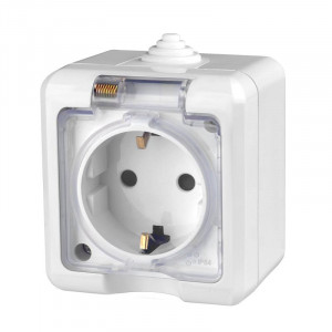 Розетка 1-м ОП Dita 16А IP54 250В с заземл. с прозр. крышкой бел. TKL-DT-R1Z-C01T-IP54