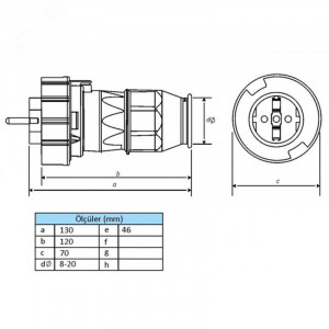 Вилка прямая влагозащищенная 2P+РE, 16 А, IP68 111-013