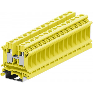 Проходная клемма 310997, Проходная клемма, тип фиксации провода: винтовой, номинальное сечение: 10 мм кв., 57A, 800V, ширина: 10 мм, цвет: желтый, тип монтажа: DIN35