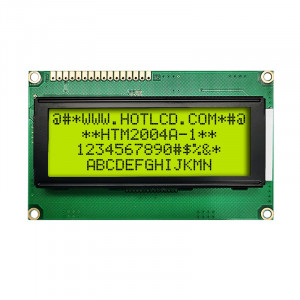 HTM2004A-11Y-T5P 6H, ЖКИ знакосинтезирующий 20 x 4, STN Серый Позитивный/прозрачно-отражающий светодиодная подсветка желто-зеленая размеры 98x60 мм, видимая область 76x25.8 мм, -20...70°C, 6 o`clock, 16 контактов сверху