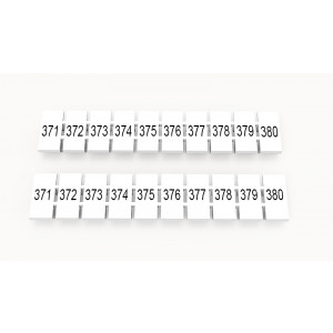 ZB5-10P-19-516Z(H), Маркировочные шильдики для клемм WS…, DC…, PC…, сечением 2,5 мм кв., центральная, 10 шильдиков, нанесенные символы: 371-380 с вертикальным расположением, размер шильдика: 4,55х10,7 мм, цвет белый
