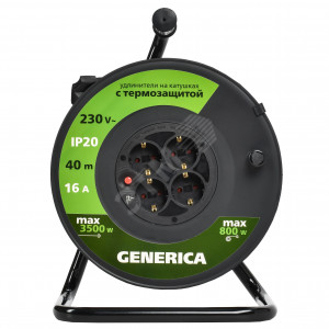 Удлинитель силовой  УК40 с термозащитой 4 места 2P+PE/40м 3х1.5мм2 GENERICA WKP20-16-04-40-G