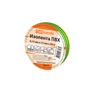 Изолента ПВХ 0,13*15мм Желто-Зеленая 20м SQ0526-0017