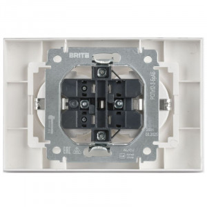 BRITE Розетка 2-местная с заземлением без защитных шторок плоская 16А в сборе РСПл12-3-БрАБ арктический белый IEK BR-R27-16-K91-F