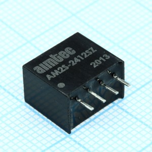 AM2S-2412SZ, DC/DC, 2Вт, вход 21.6…26.4В, выход 12В/0.167А, изоляция 1000В DC, КПД 86%, максимальная емкостная нагрузка не более 470мкФ, SIP4, 11.68x7.5x10.15мм, -40…85°C, пластик