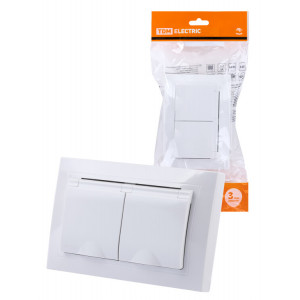 Розетка двойная 2П+З с защ. шт. и крышкой 16А 250В IP44 белая "Таймыр" SQ1814-0076