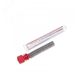 Припой с канифолью ПОС-61 10гр  1.0мм, Припой трубчатый с канифолью REXANT, 10 г, d1.0 мм, (олово 61%, свинец 39%), колба