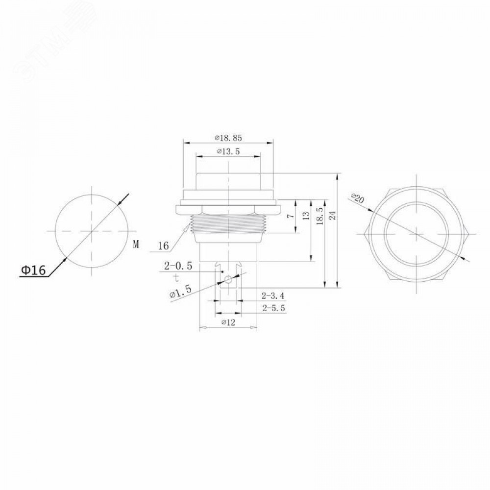 Изображение товара Выключатель-кнопка металл RWD-306 250V 2А красный
