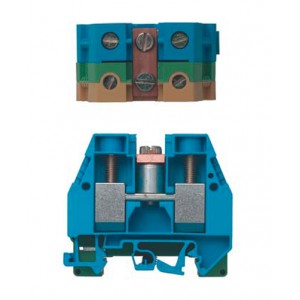 Клеммная сборка WKI 35 PEN/35, Клеммная сборка из 2 клемм: WKI 35 PE, WKI 35 N, тип фиксации провода: винтовой, номинальное сечение: 35 мм кв., 125A, 800V, цвет: синий/желто-зеленый, тип монтажа: DIN35