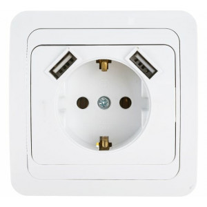 Розетка одинарная с заземлением CLASSICO с двумя USB белая 2047 4690612035246