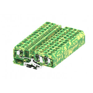 Заземляющая клемма 210957, Заземляющая клемма, 3 точки подключения, тип фиксации провода: пружинный, номинальное сечение: 10 мм кв., ширина: 10 мм, цвет: желто-зеленый, тип монтажа: DIN35