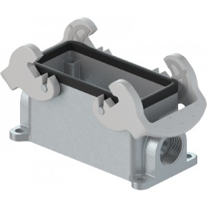 Закрытое основание разъема BAS GUT GB 24 M25 A1, Основание разъема на панель, закрытое, типоразмер 24B, с уплотнителем, 2 отверстия с резьбой для кабельных вводов M25x1,5, с двумя защелками, без защитной крышки, материал корпуса: алюминиевый сплав