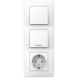 Блок СП Blanca (розетка с заземл. защ. шторки 16А 250В + 1-кл. выкл. с подсветкой + 1-кл. выкл.) бел. SE BLNBS101111
