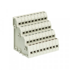 Клемма 8195 V/9/36 OB, Клемма, 4 этажа, горизонтальный подвод кабеля, на плату, шаг: 5.0 мм, 36 полюсов, фиксация провода винтовая, исполнение: без маркировки, 300V, 10A, цвет: серый