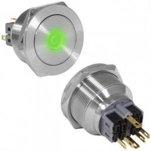 GQ30PF-11ZD/G/N ON-OFF+OFF-ON, Антивандальная кнопка металлическая с фиксацией и с подсветкой, посадочная резьба М30, контакты под пайку