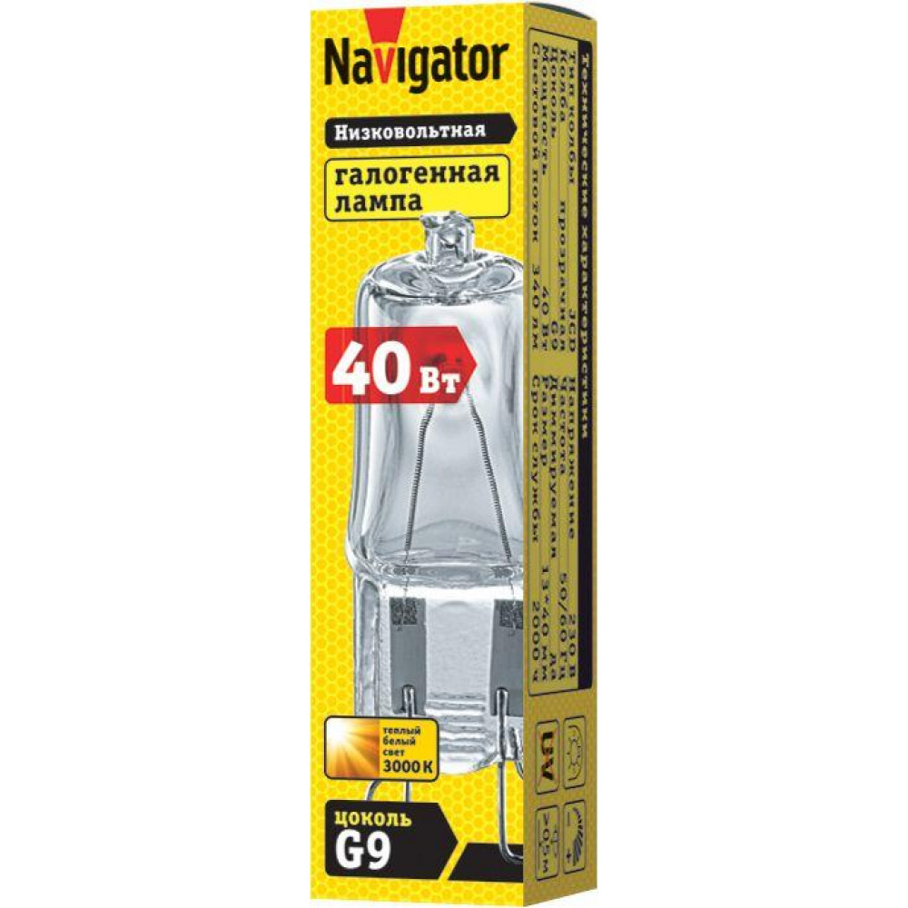 Изображение товара Галогенная лампа Navigator G9 40Вт 3000K 230В капсульная прозрачная