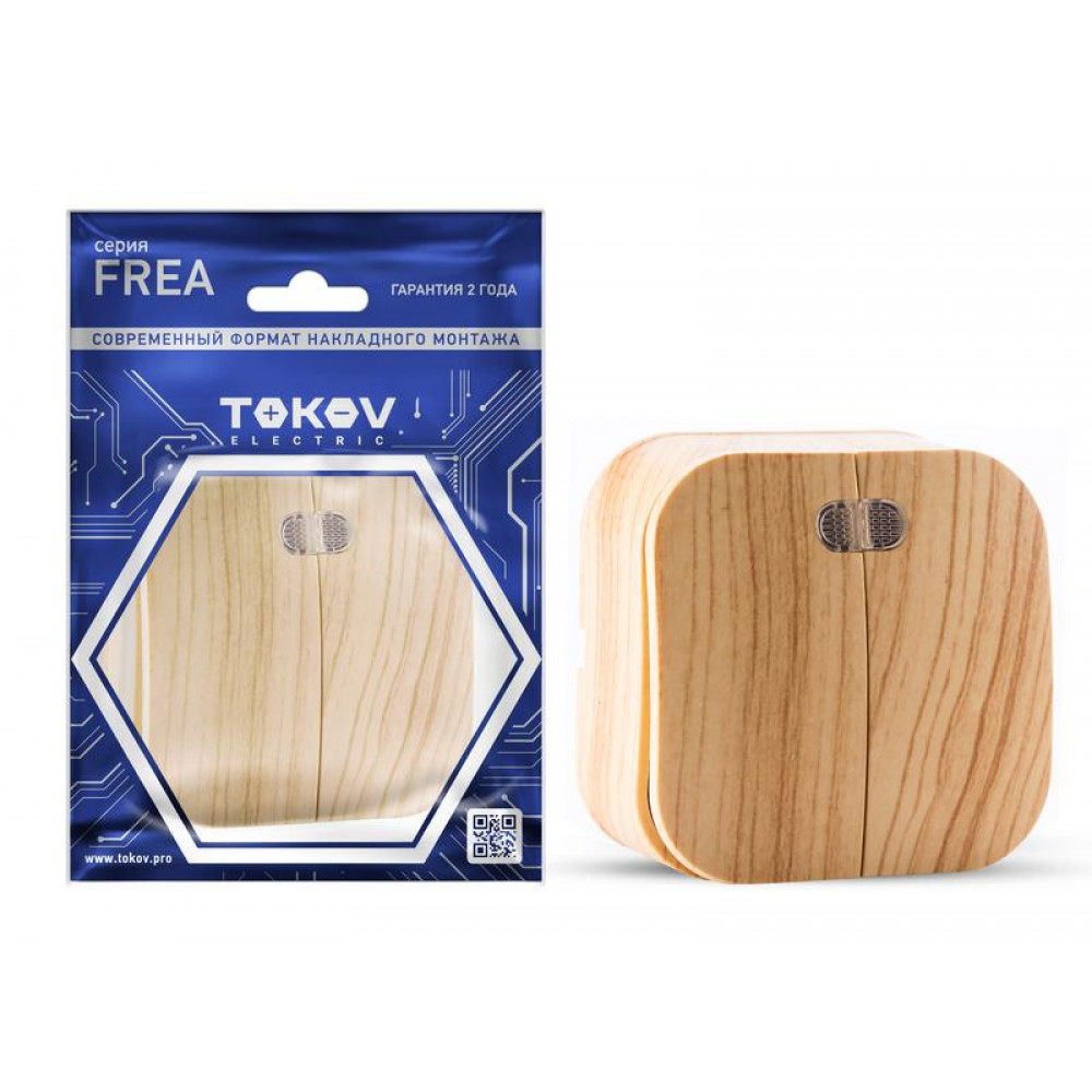 Изображение товара Выключатель 2-кл. ОП Frea 10А IP20 с индикацией АБС-сосна TKE-FR-V2I-C25