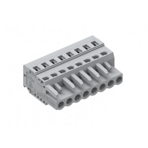 Розеточный разъем на кабель 450102/100, Розеточный разъем, прямой, на кабель, шаг: 5.0 мм, 2 полюса, фиксация провода пружинная, исполнение: с разгрузкой от натяжения, 320V, 12A, цвет: серый