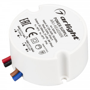Блок питания ARJ-KE40200R (8W, 200mA, PFC) 028189, Источник тока с гальванической развязкой для светильников и мощных светодиодов. Входное напряжение 220-240 VAC. Выходные параметры: 27-40 В, 200 mА, 8 Вт. Встроенный PFC >0,95. Негерметичный алюминиевый корпус IP 44. Габаритные размеры диаметр в окружност