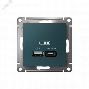 ATLASDESIGN USB РОЗЕТКА A + тип-C 45W высокоскор.заряд. QC,PD, механизм, ИЗУМРУД ATN000829