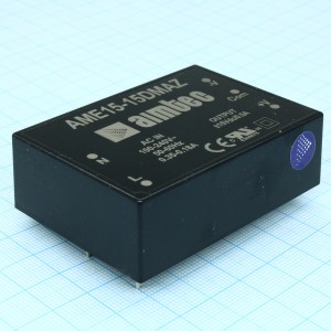 AME15-15DMAZ, AC-DC, 15Вт, два выхода  ±15В/±0.5А, вход 90…264V AC, 47…440Гц / 130...370V DC, изоляция 4000V AC, в корпусе на плату 65х46.5х21мм, -40…+85°С