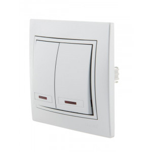 Выключатель 2-кл. СП Mira 10А IP20 с подсветкой со вставкой сер. метал. 701-1010-112