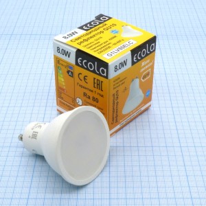 Лампа LED Ecola  8W хол (256), GU10,4200k,57*50,G1LV80ELC