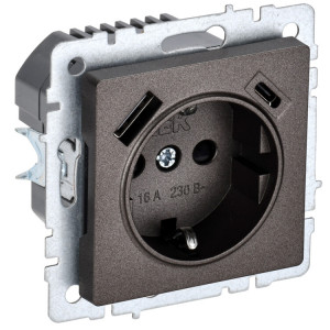 BRITE Роз. с з/к/ш 16А с USB A+C 18Вт РЮш11-1-БрТБ бр. BR-R14-16-U22-018-K45