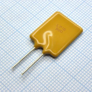 LP16- 900F, Самовосстанавливающийся предохранитель PTC 9A(hold) 15.3A(trip) 16V 100A 3.3W 12s 0.004Ohm Radial 15.5 X 3 X 23mm Bag
