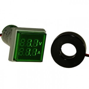 DMS-203, Цифровой LED вольт-амперметр AC 60-500В/0-100А, AD16-22FVA, зеленый, установка на панель в отв d=22мм