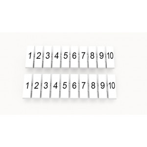 Маркировка (полоска) ZB4-10P-19-01Z(H), Кассета с маркировочными шильдиками, для клемм сечением 1,5 мм.кв., верхняя, 10 шильдиков, нанесенные символы: 1...10, с вертикальным расположением, размер шильдика: 3,65 x 10,7 мм, цвет: белый