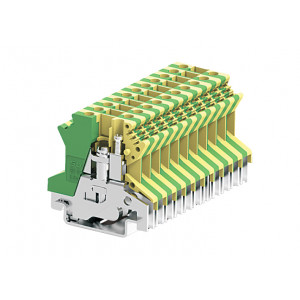 Заземляющая клемма 302993, Заземляющая клемма, тип фиксации провода: винтовой, номинальное сечение: 2,5 мм кв., ширина: 6,1 мм, цвет: желто-зеленый, тип монтажа: DIN35