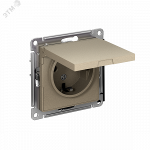 Розетка 1-м СП AtlasDesign 16А IP20 с заземл. защ. шторки с крышкой механизм шампань SE ATN000546