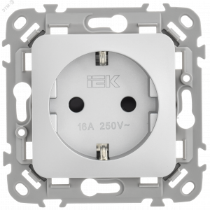 FLITE Розетка с заземлением с защитными шторками безвинтовое крепление 16А РСш11-1-ФлА алюминий IEK FI-R14-16-1-K47