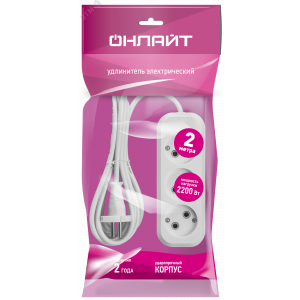 Удлинитель бытовой OPE-S-03-200-X-2x1 без заземления 3 розетки 2м ПВС 2х1 2200Вт 33272