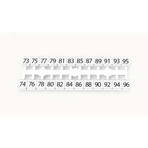 Маркировка (в кассетах) ZK5-24P-19-08Z(H), Кассета с маркировочными шильдиками, для клемм сечением 2,5 мм.кв., боковая, 24 шильдика, нанесенные символы: 1 ряд :73.75.77…95; 2 ряд :74.76.78…96, с вертикальным расположением, размер шильдика: 4,6 х 5 мм, цвет: белый