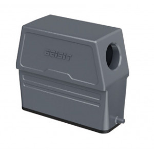 Крышка разъема H16A-SO-2P-PG21, Крышка разъема на кабель, типоразмер 16A, с уплотнителем, 1 отверстие с резьбой для кабельных вводов PG21, с боковым расположением, без защелки (упоры под одну защелку), материал корпуса: алюминиевый сплав