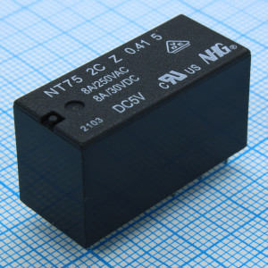 NT75-2-C-Z-8-DC5V-0.41-5.0, Реле сигнальное 8А две группы на переключение катушка 5В 0.41Вт
