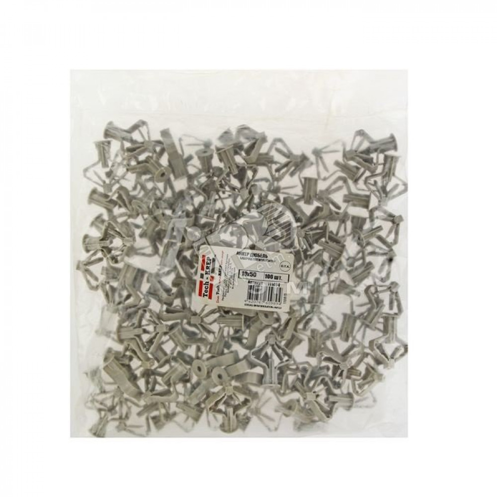 Изображение товара Дюбель бабочка 10х50 из полипропропилена (упак 100 шт) Tech-Krep