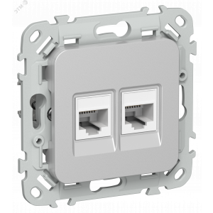 FLITE Розетка 2-местная компьютерная RJ45 категория 5Е UTP РК5е-2-0-ФлА алюминий IEK FI-K22-1-K47