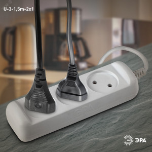 Удлинитель 3х1.5м без заземл. 10А IP20 U-3-1.5m-2х1 ПВС 2х1 Б0028354