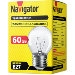 Лампа накаливания 94 312 NI-C-60-230-E27-CL (КНР) Navigator 94312