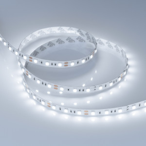 Лента RT-B60-10mm 12V Cool 8K (14.4 W/m, IP20, 5060, 5m) 013341(2), Гибкая лента LUX, светодиоды smd 5060, 60шт/м (300шт на 5м), белая плата 10мм, скотч 3М. Цвет ХОЛОДНЫЙ 7700-9600K. Питание 12V, мощность 14.4 Вт/м (72 Вт на 5м), угол 120°, цветопередача CRI>70. Размеры 5000х10x2.2мм. Мин.отрезок 50мм, 3шт светодиода. Пак